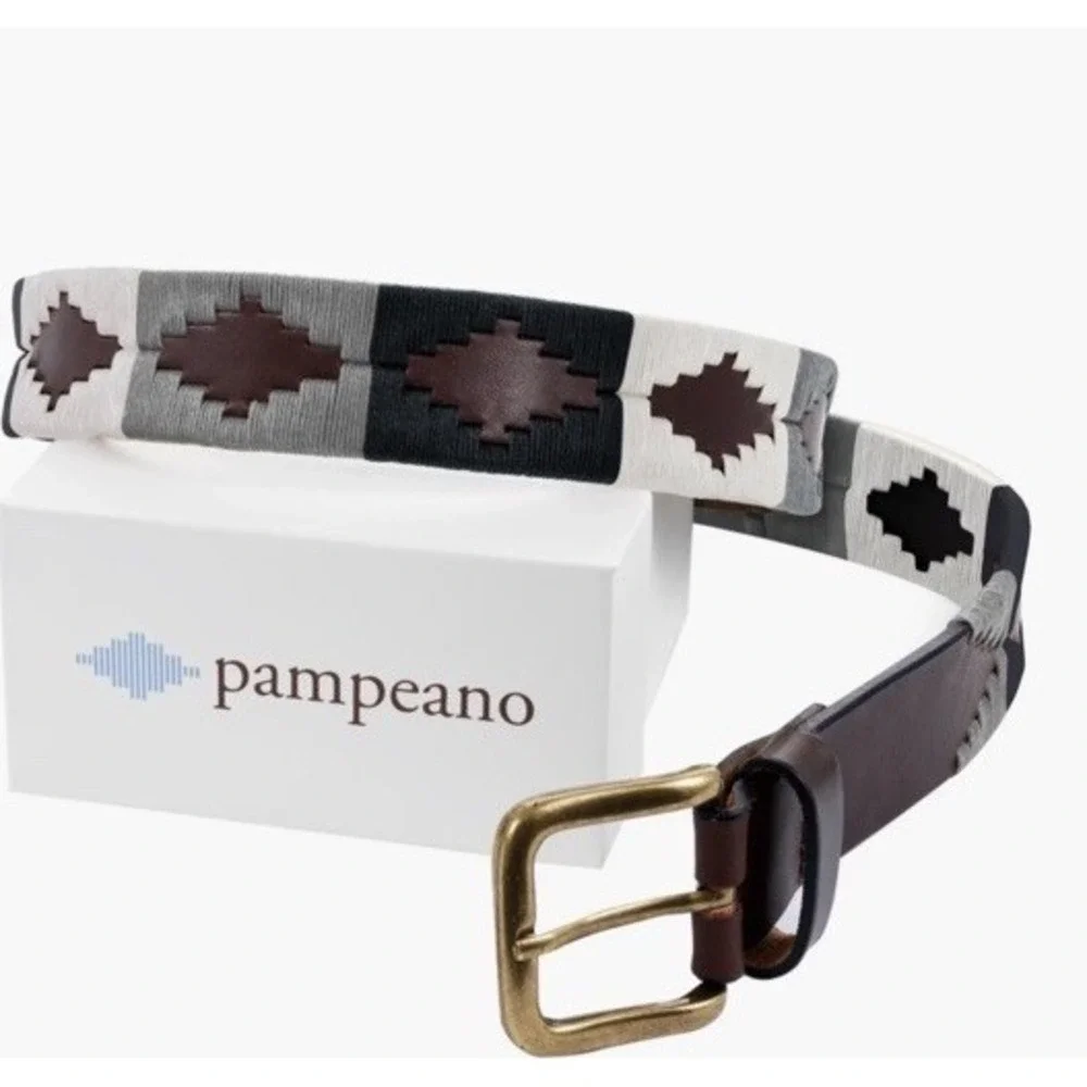 New $95 PAMPEANO HAND STITCHED LEATHER POLO BELT Aztec Roca Men's Size 42